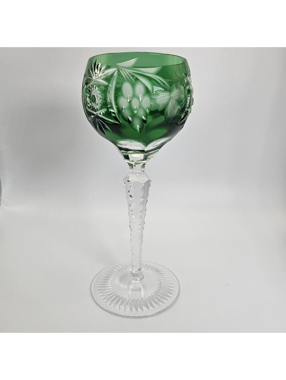 Vntg Nachtmann Traube Cordial Crystal Emerald Green Cut To Clear Glass 6 7/8"